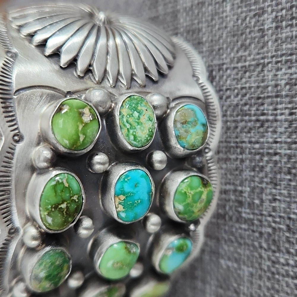 Large NWOT Native American Navajo 24 Turquoise Stone & Sterling Cuff Bracelet💙 - Picture 8 of 16